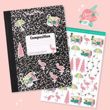 Load image into Gallery viewer, Retro Camper and Flamingo Christmas Art Sticker Set
