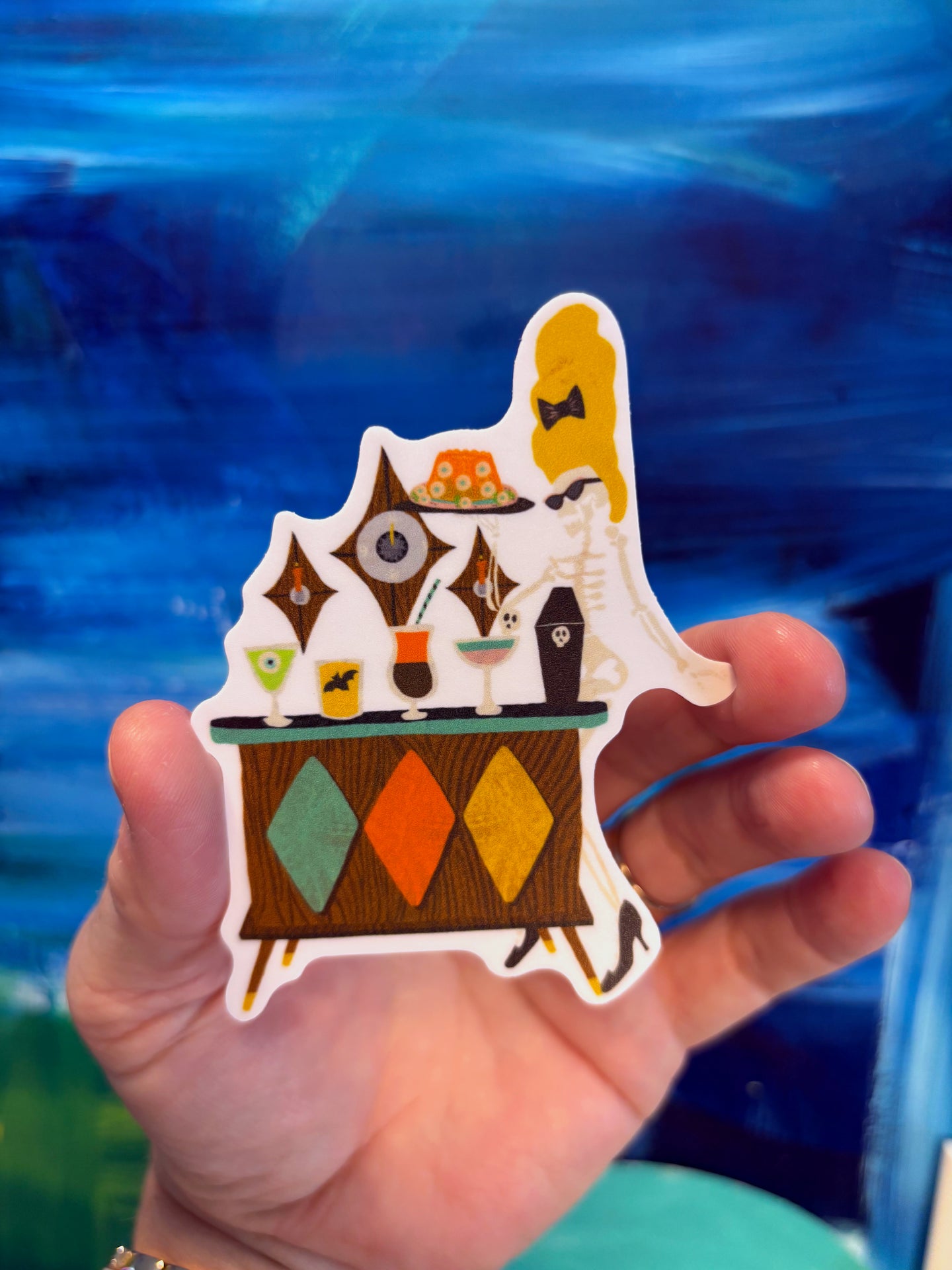 Retro Creepy Skeleton Hostess Vinyl Waterproof Sticker