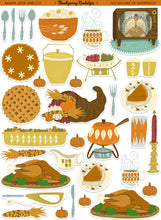 Load image into Gallery viewer, Vintage Thanksgiving Nostalgia Art Sticker Set
