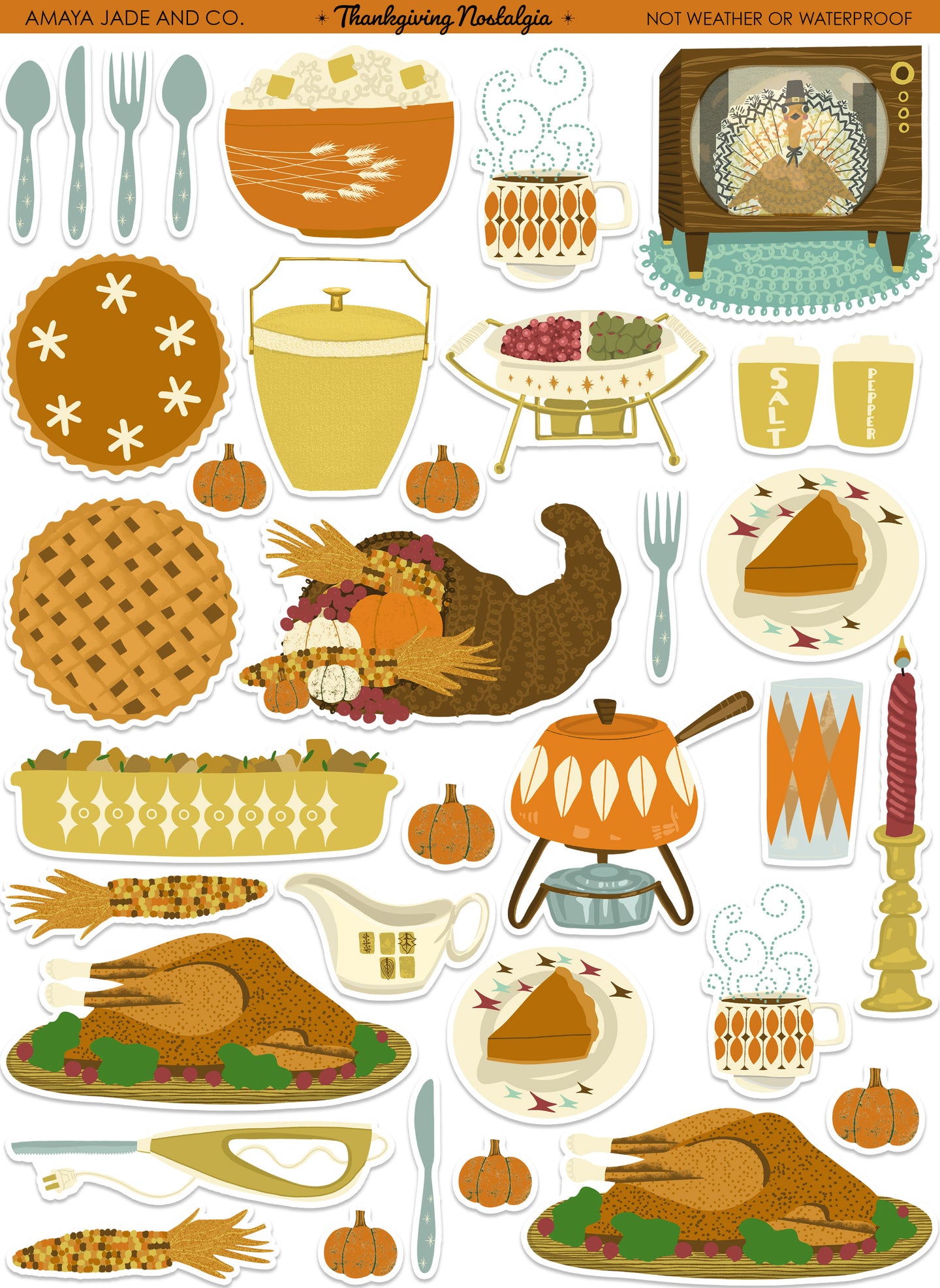 Vintage Thanksgiving Nostalgia Art Sticker Set