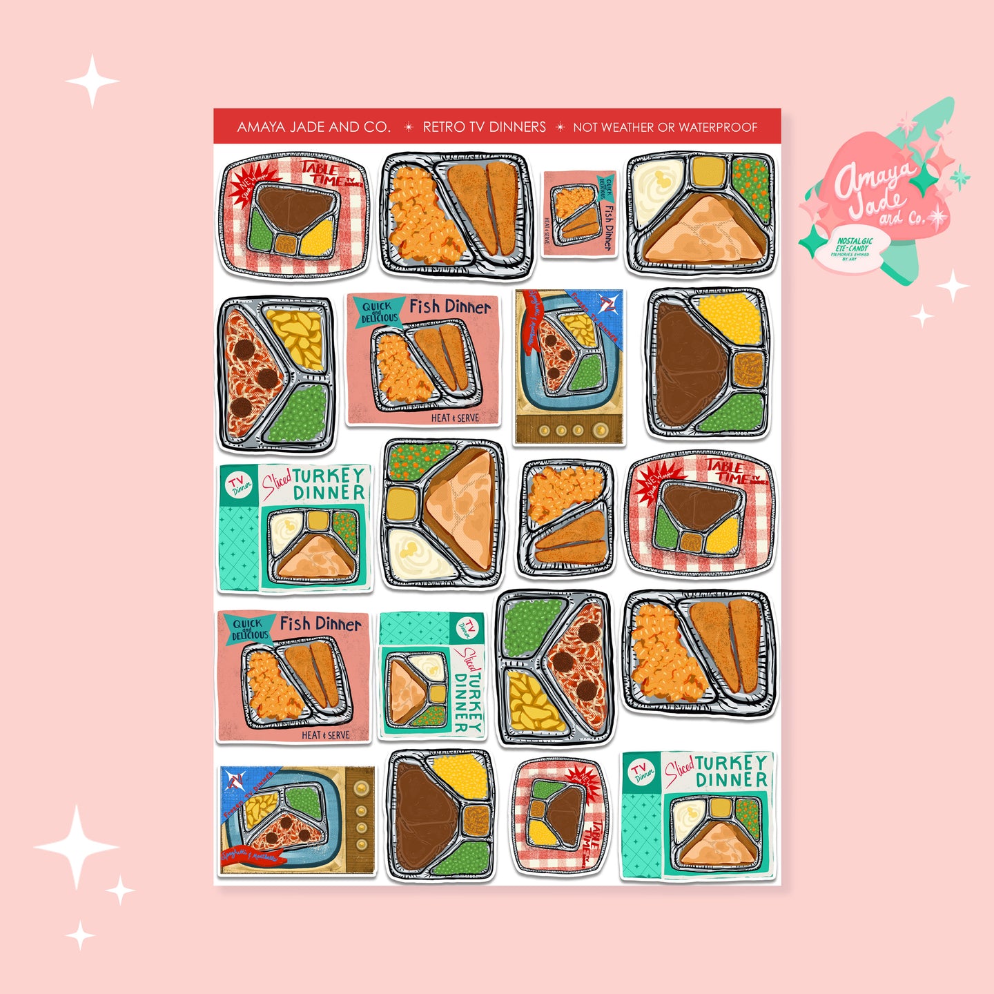 Retro TV Dinners Art Sticker Set