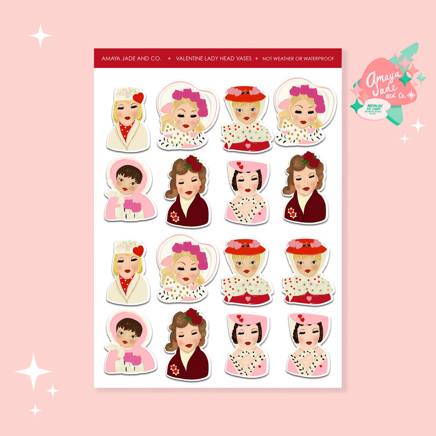 Valentine Lady Head Vases Art Sticker Set