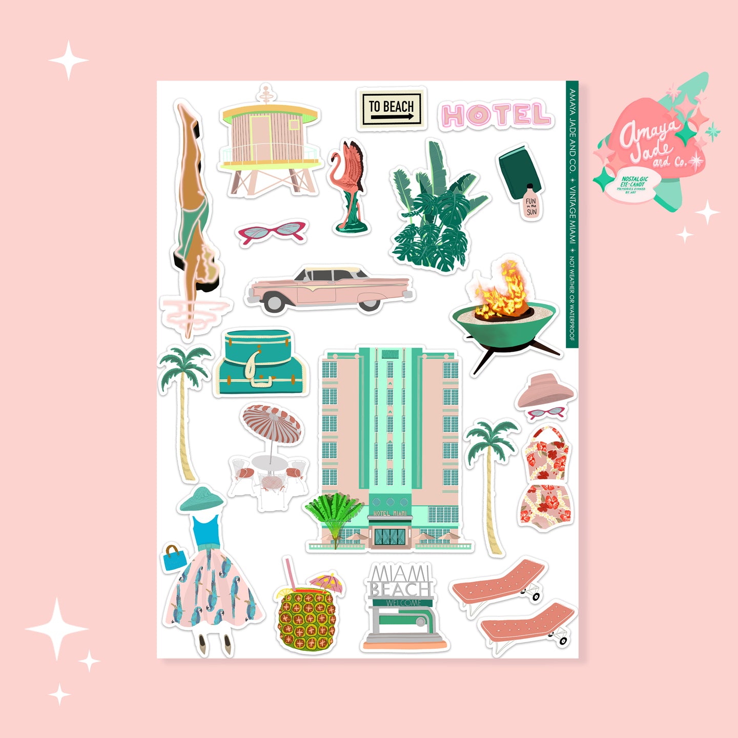 Vintage Miami Vacation Art Sticker Set