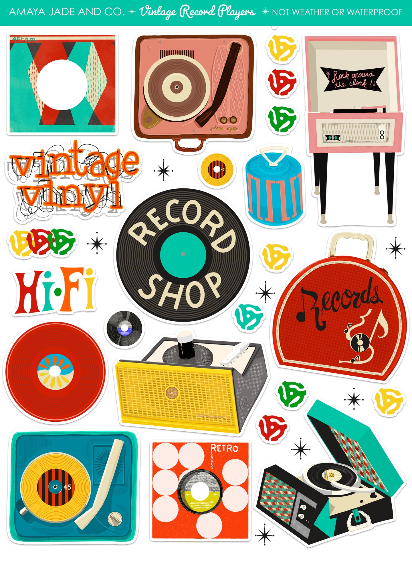 Vintage Record Players Sticker Set
