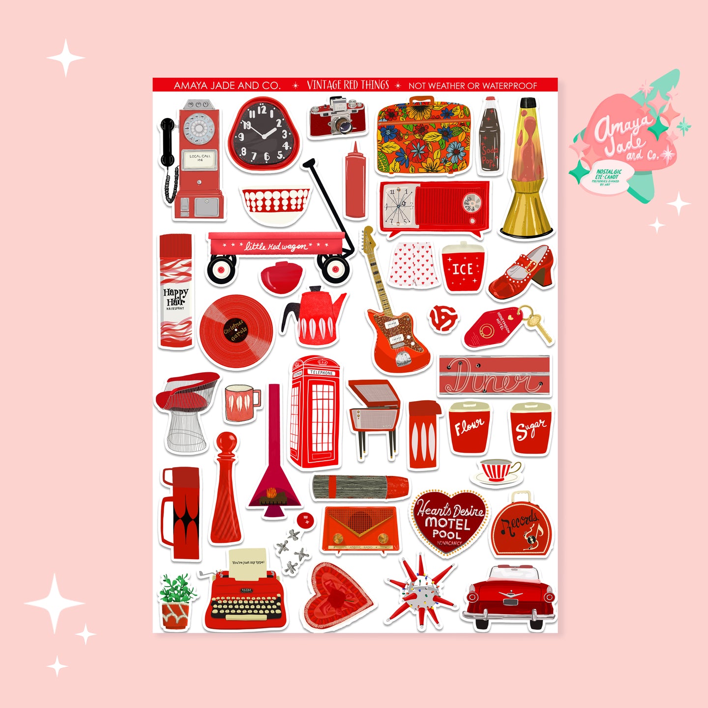 Vintage Red Things Art Sticker Set