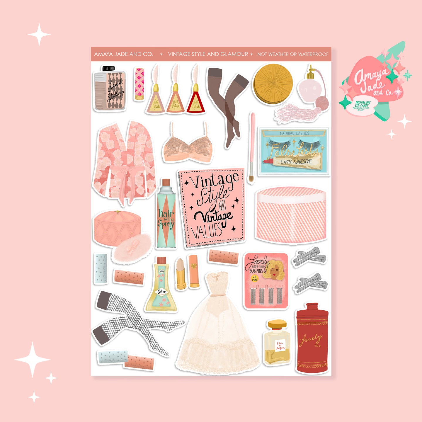 Glamorous Sticker Vintage Style and Glamour Art Sticker Set – Amaya Jade and Co