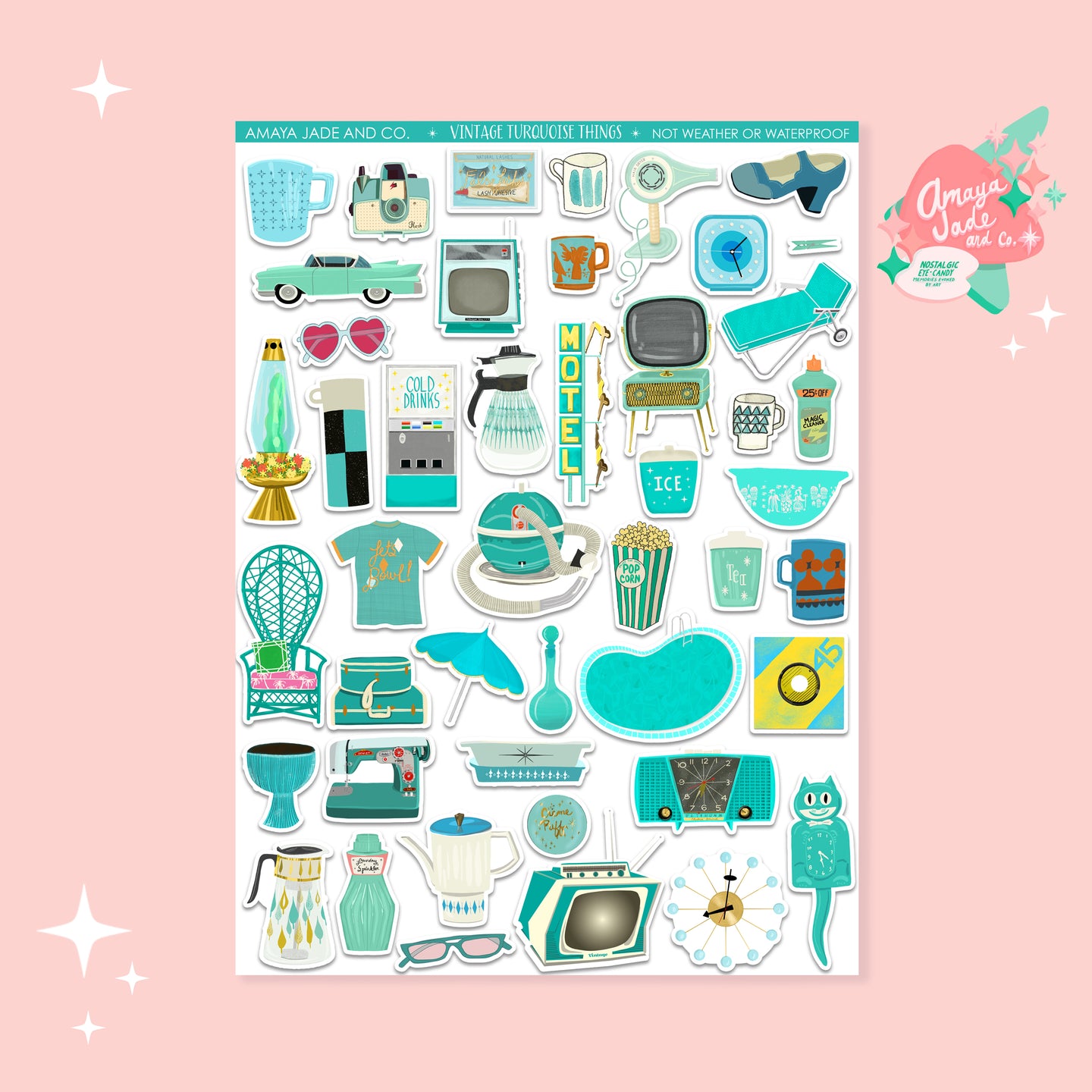 Vintage Turquoise Things Art Sticker Set