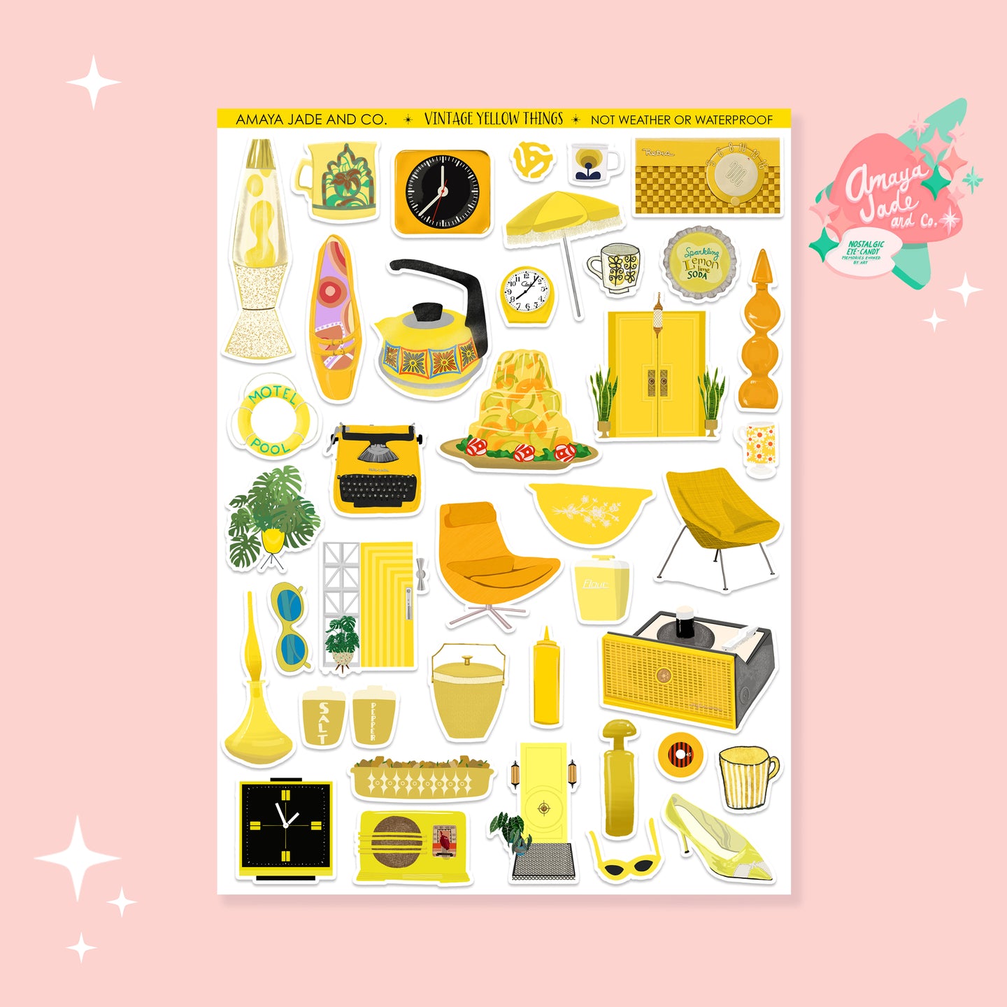 Vintage Yellow Things Art Sticker Set