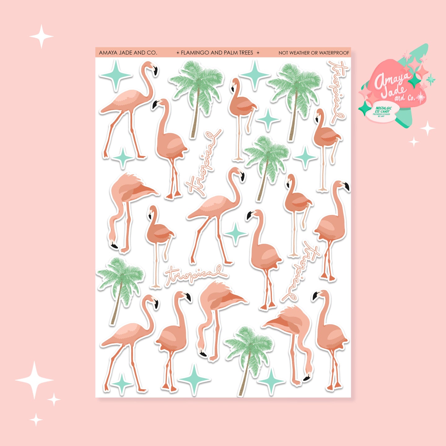 Flamingos and Palm Trees Art Sticker Set