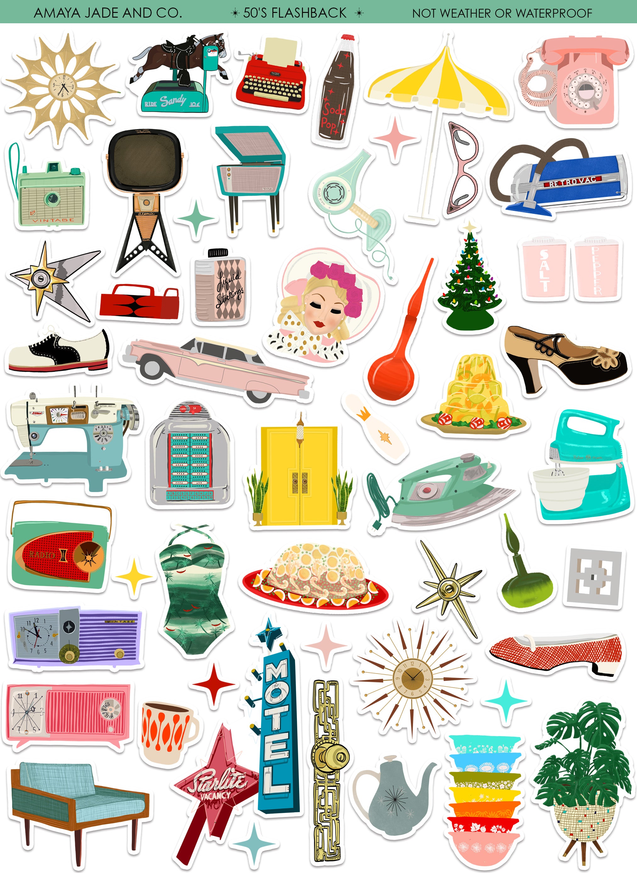 50's Flashback Art Sticker Set – Amaya Jade and Co