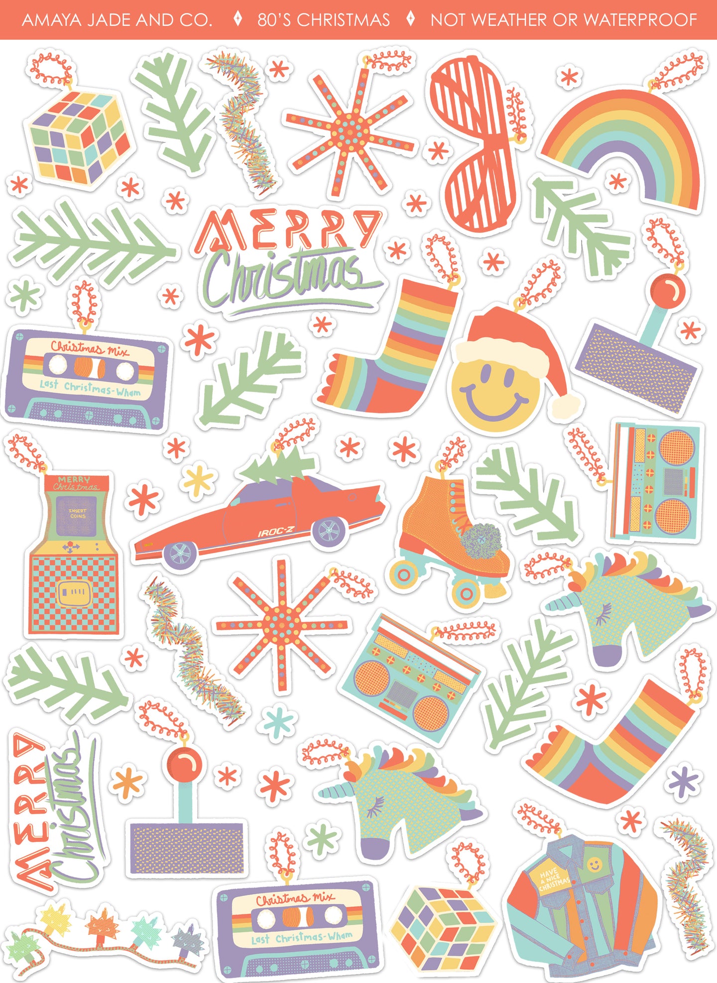 80's Christmas Art Sticker Set