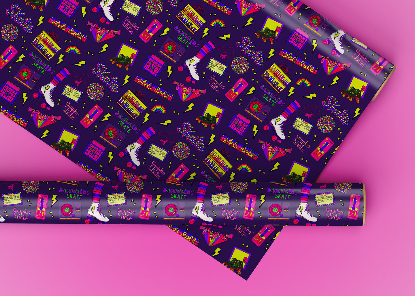 80's Skating Rink Specialty Art Wrapping Paper One of a Kind
