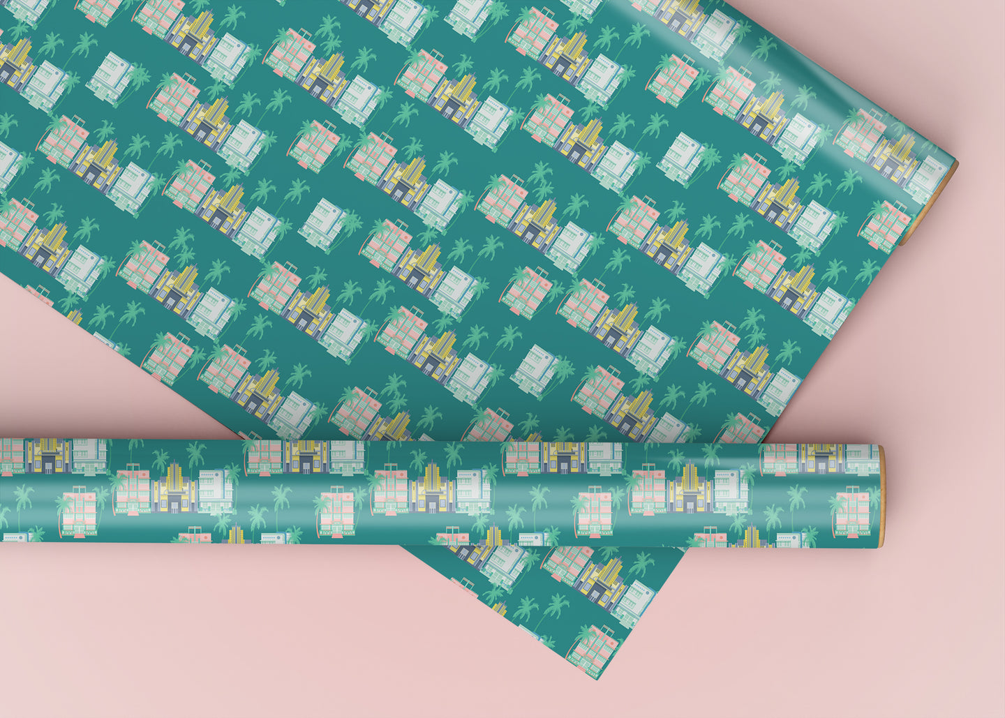 Art Deco Street Teal Specialty Art Wrapping Paper One of a Kind