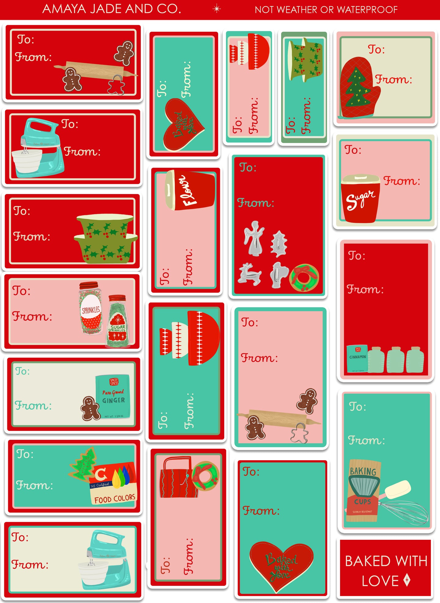 Baked with Love Christmas Tags Labels Art Sticker Set