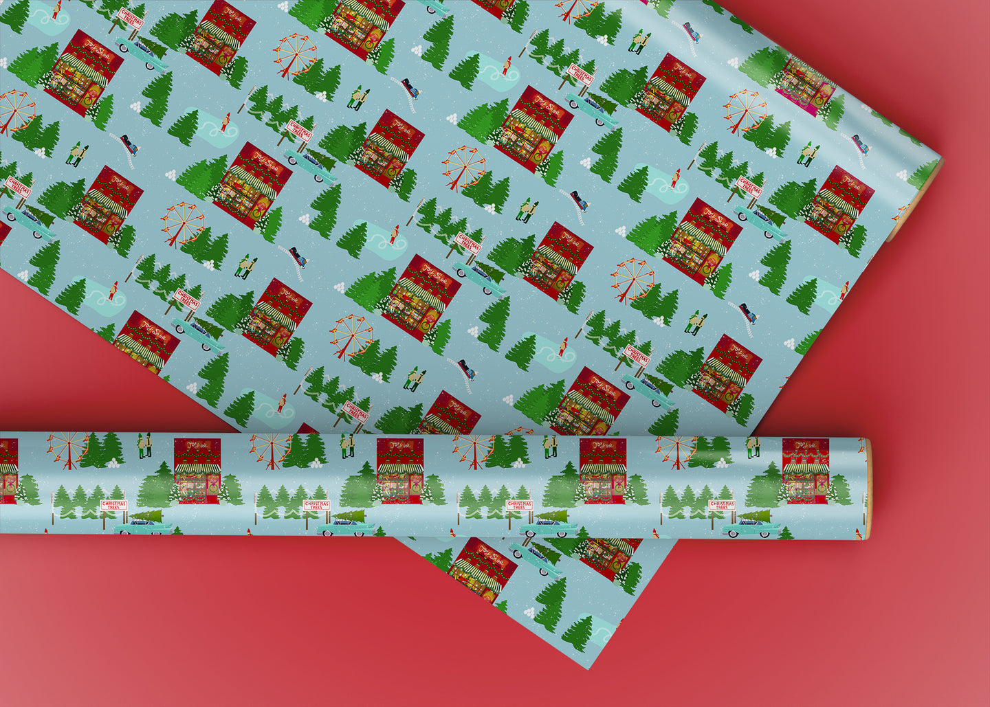 Christmas Toy Shop and Winter Scene Specialty Art Wrapping Paper One of a Kind