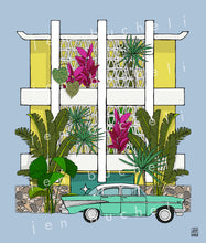 Load image into Gallery viewer, Mellow Yellow Breeze Block Apartments with Plants Art Print
