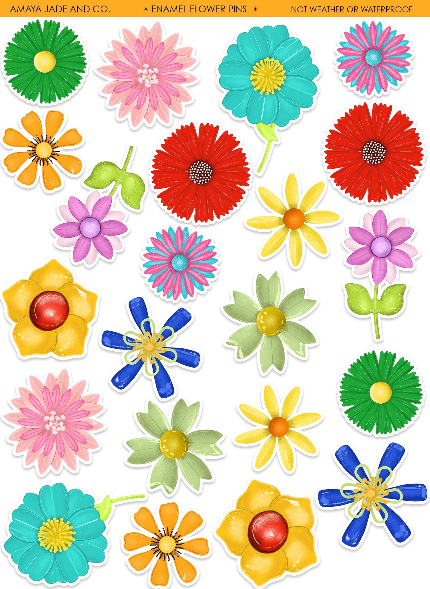 Enamel Flower Pins Art Sticker Set