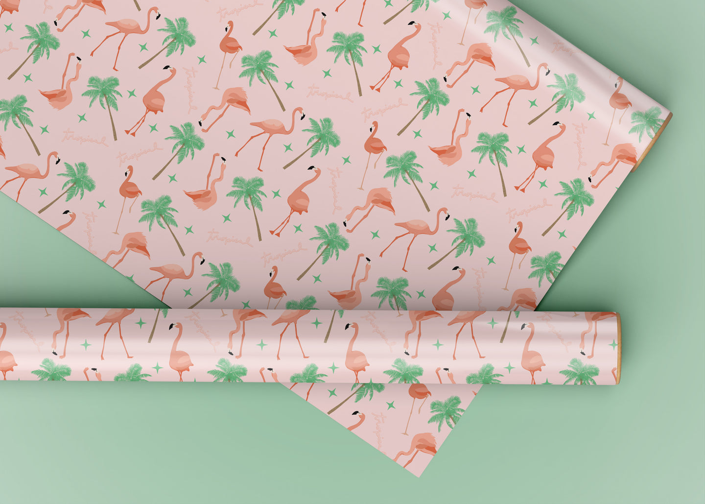 Flamingo and Palm Tree Pink Specialty Art Wrapping Paper One of a Kind