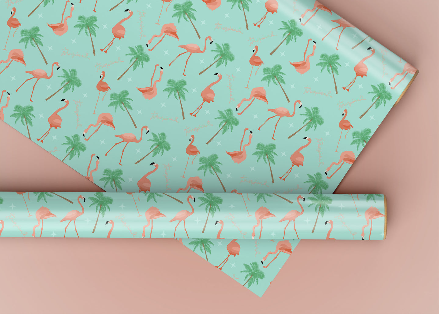 Flamingo and Palm Tree Specialty Art Wrapping Paper One of a Kind