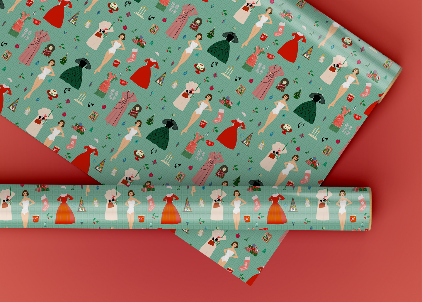 Margie's Christmas in the City Specialty Art Wrapping Paper One of a Kind