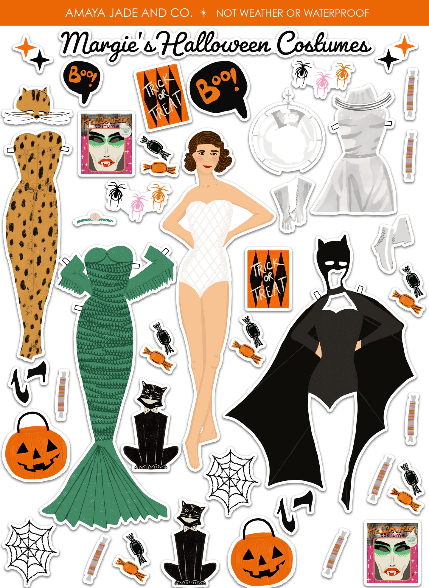 Margie's Halloween Costumes Paperdoll Art Sticker Set