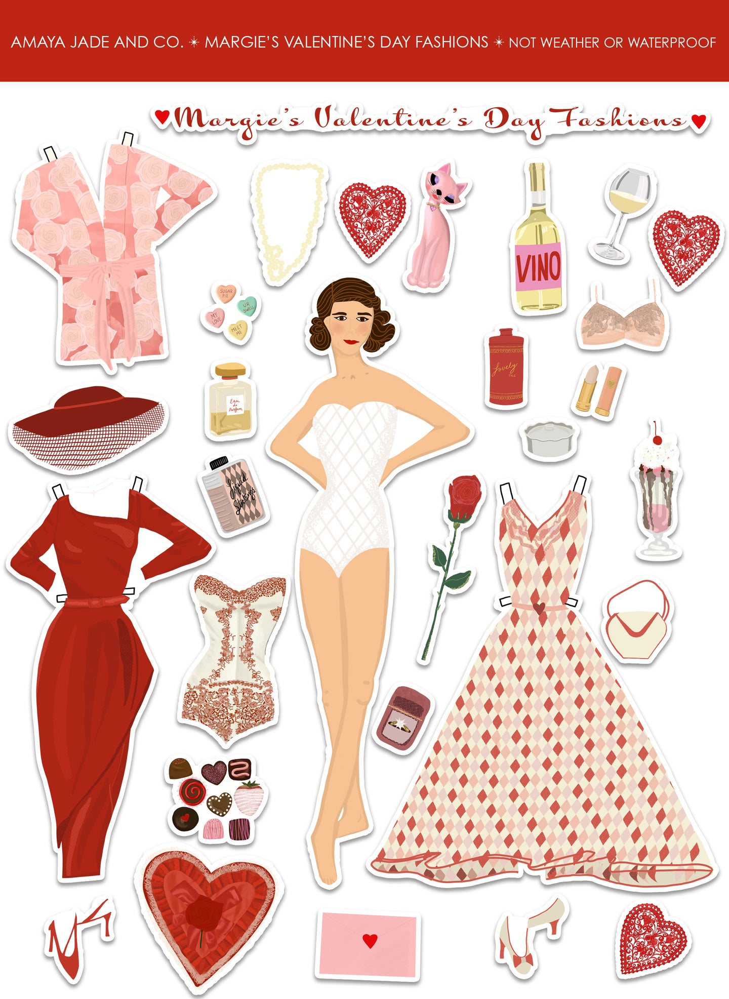 Margie's Valentine's Day Fashions Paperdoll Art Sticker Set