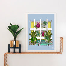 Load image into Gallery viewer, Mellow Yellow Breeze Block Apartments with Plants Art Print
