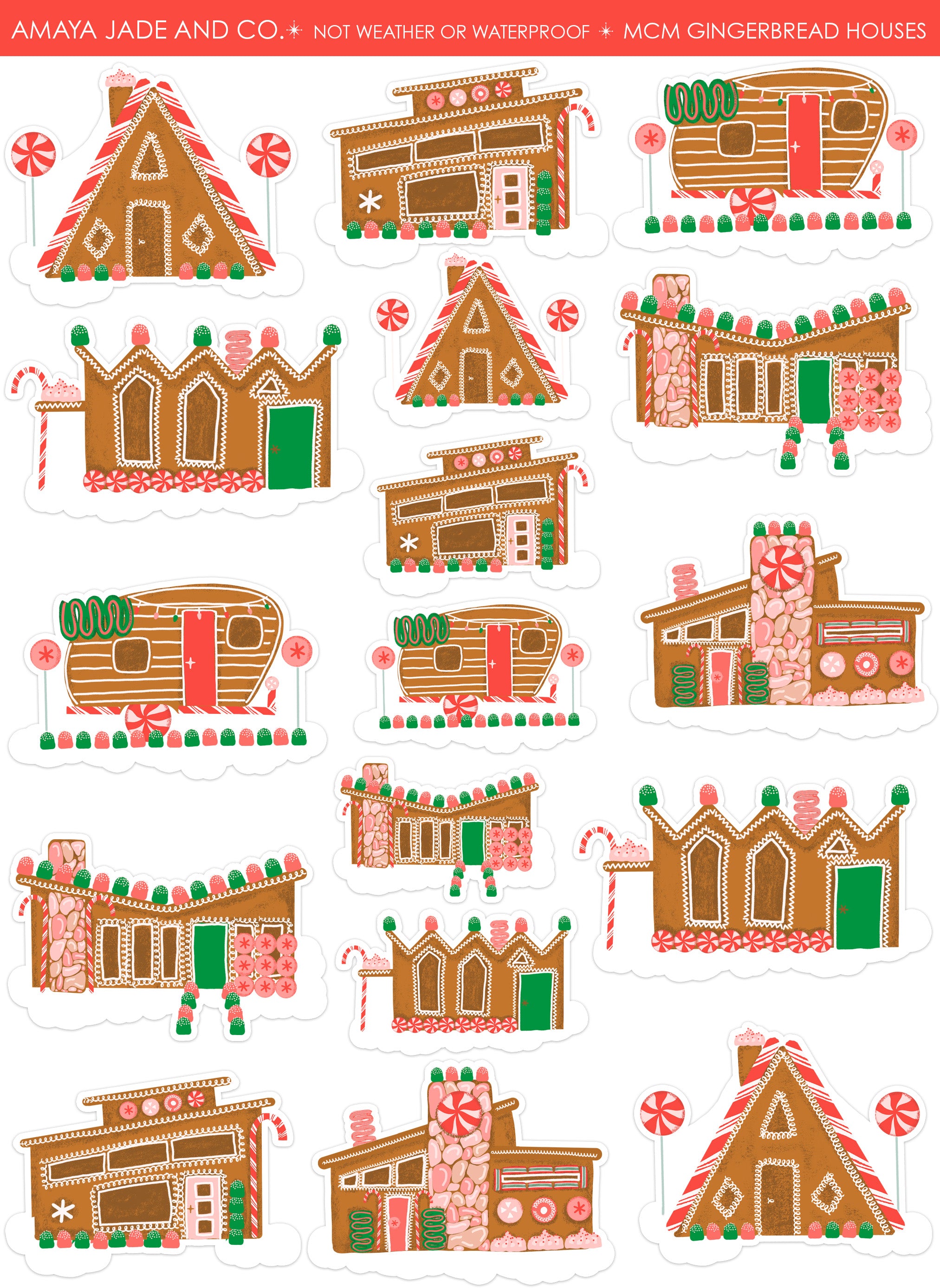 Mid Century Modern Gingerbread Houses Art Sticker Set – Amaya Jade and Co