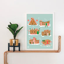 Load image into Gallery viewer, Mid Century Modern Gingerbread Houses Art Print
