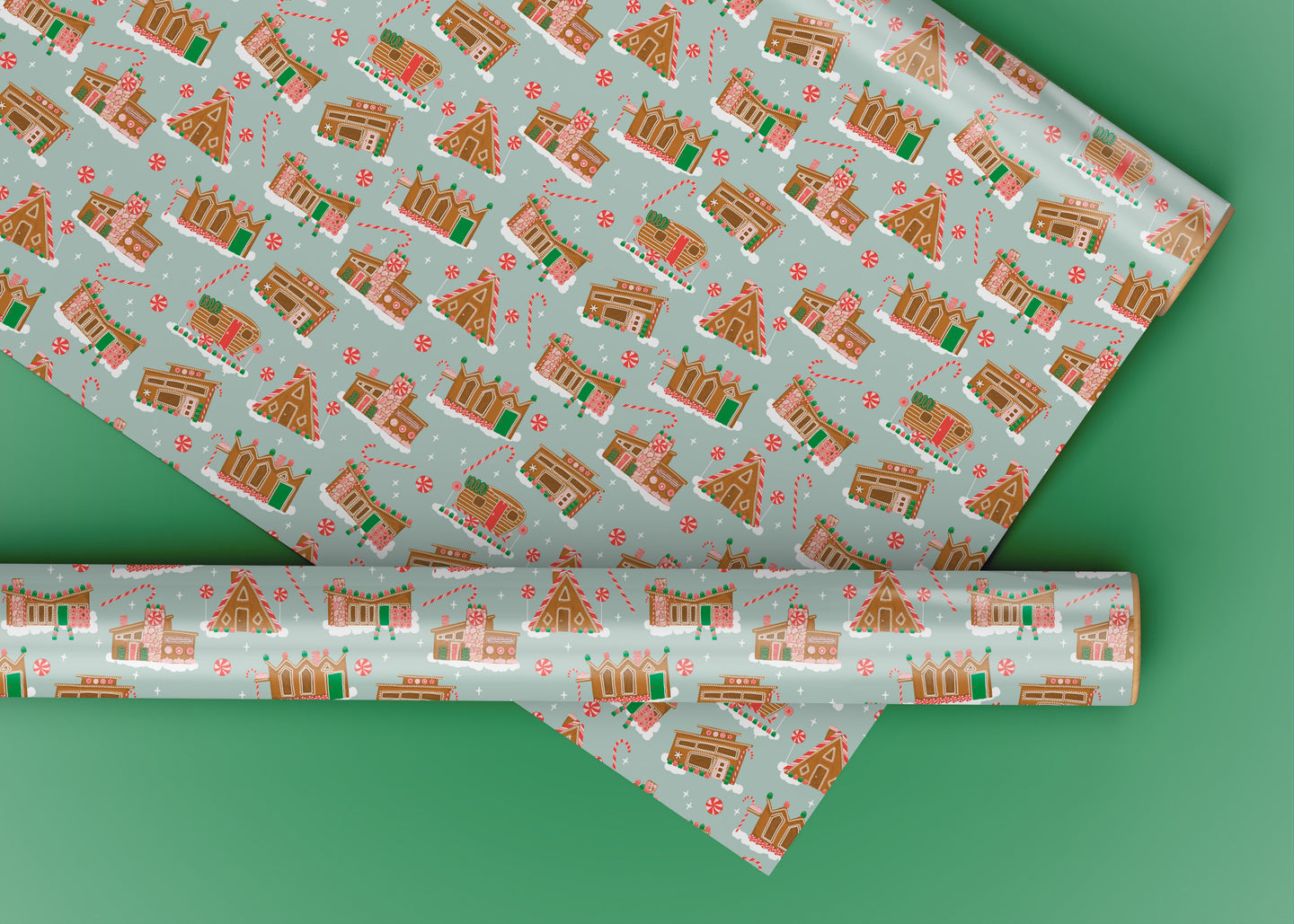 Mid Century Modern Gingerbread Houses Specialty Art Wrapping Paper One of a Kind