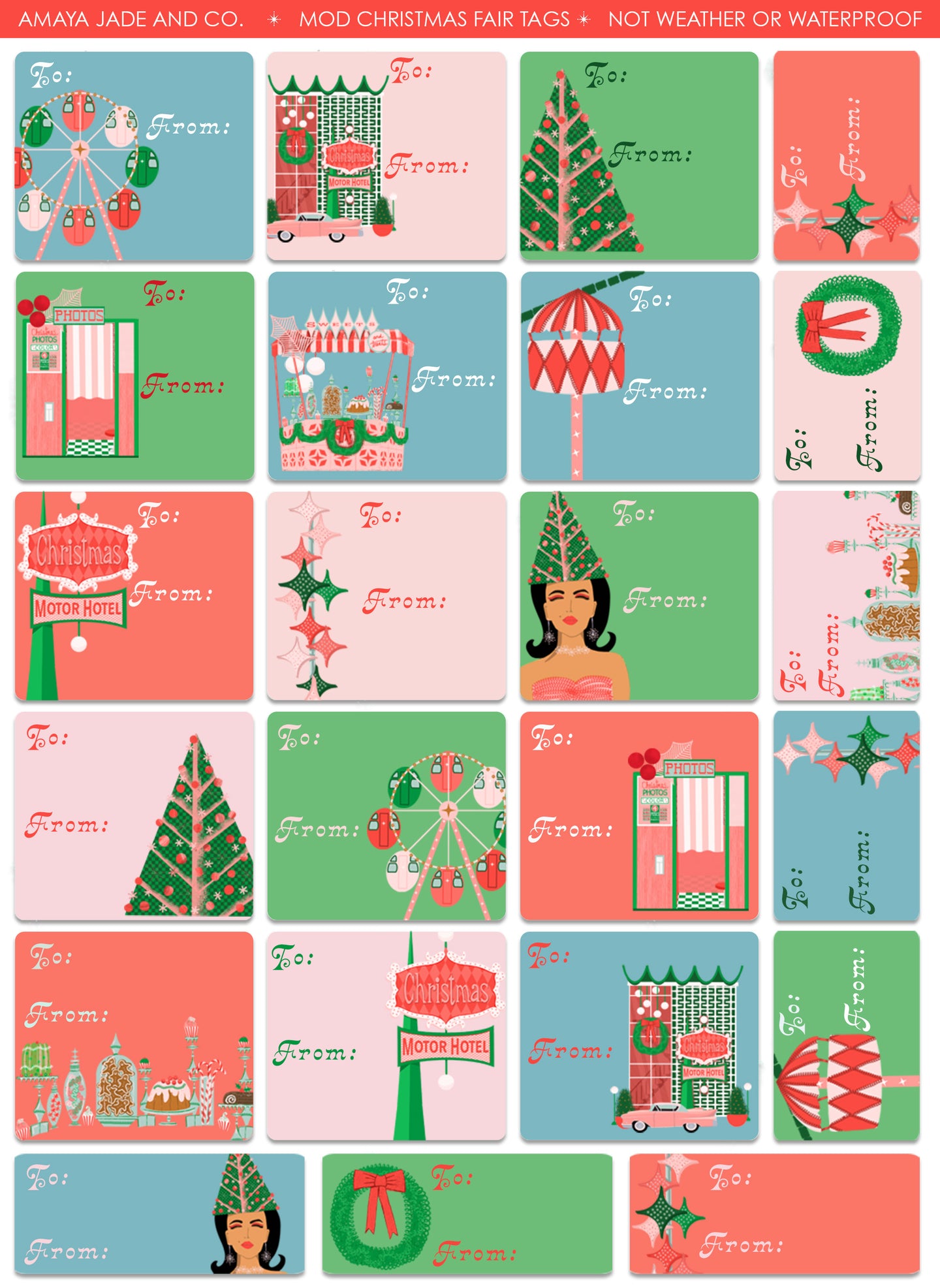 Mod Christmas Fair Tags Labels Art Sticker Set