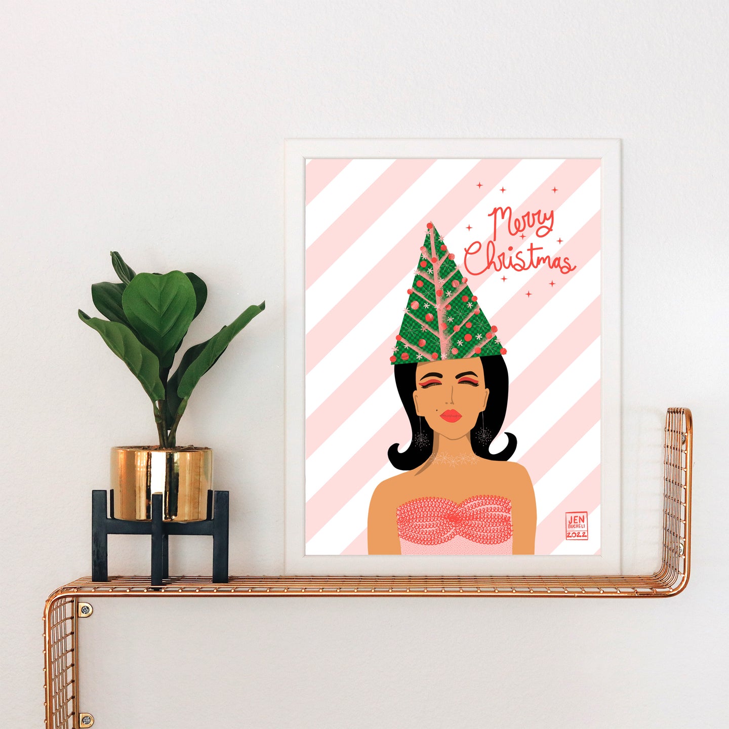 Mod Christmas Tree Hair Art Print