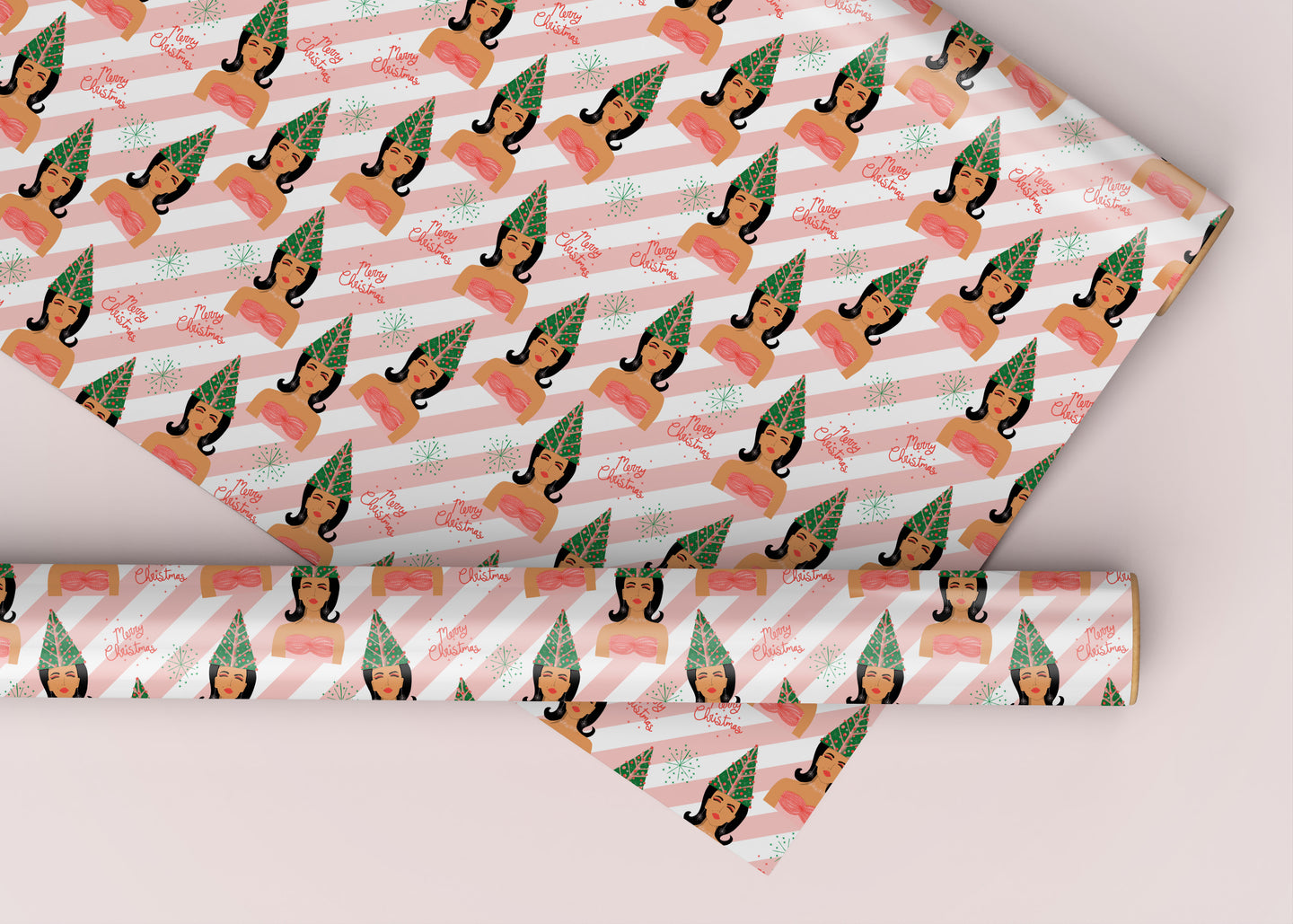 Mod Christmas Tree Hair Specialty Art Wrapping Paper One of a Kind