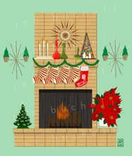 Load image into Gallery viewer, Mod Christmas Fireplace Cards w/envelopes Set of 6
