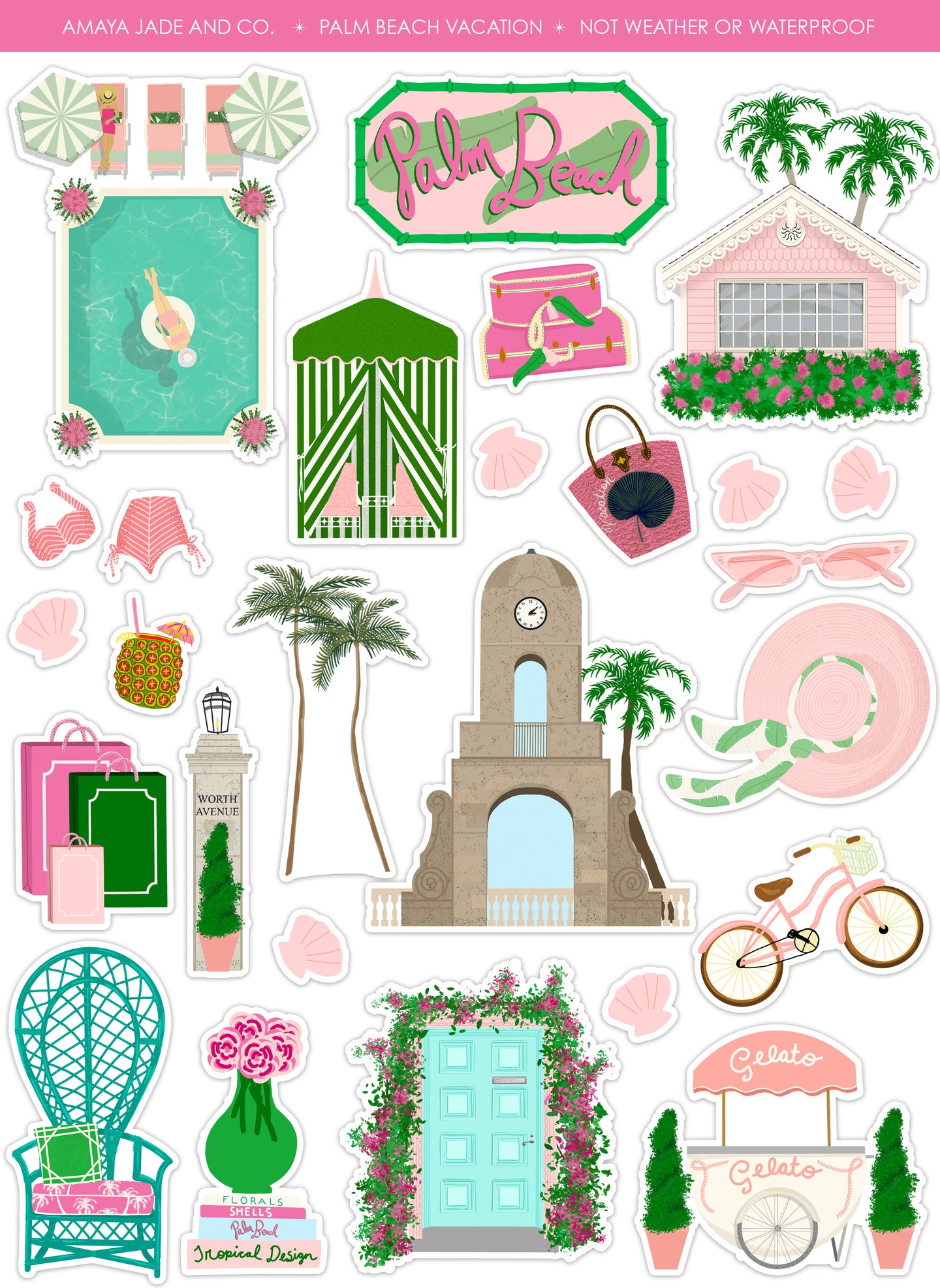 Palm Beach Vacation Art Sticker Set