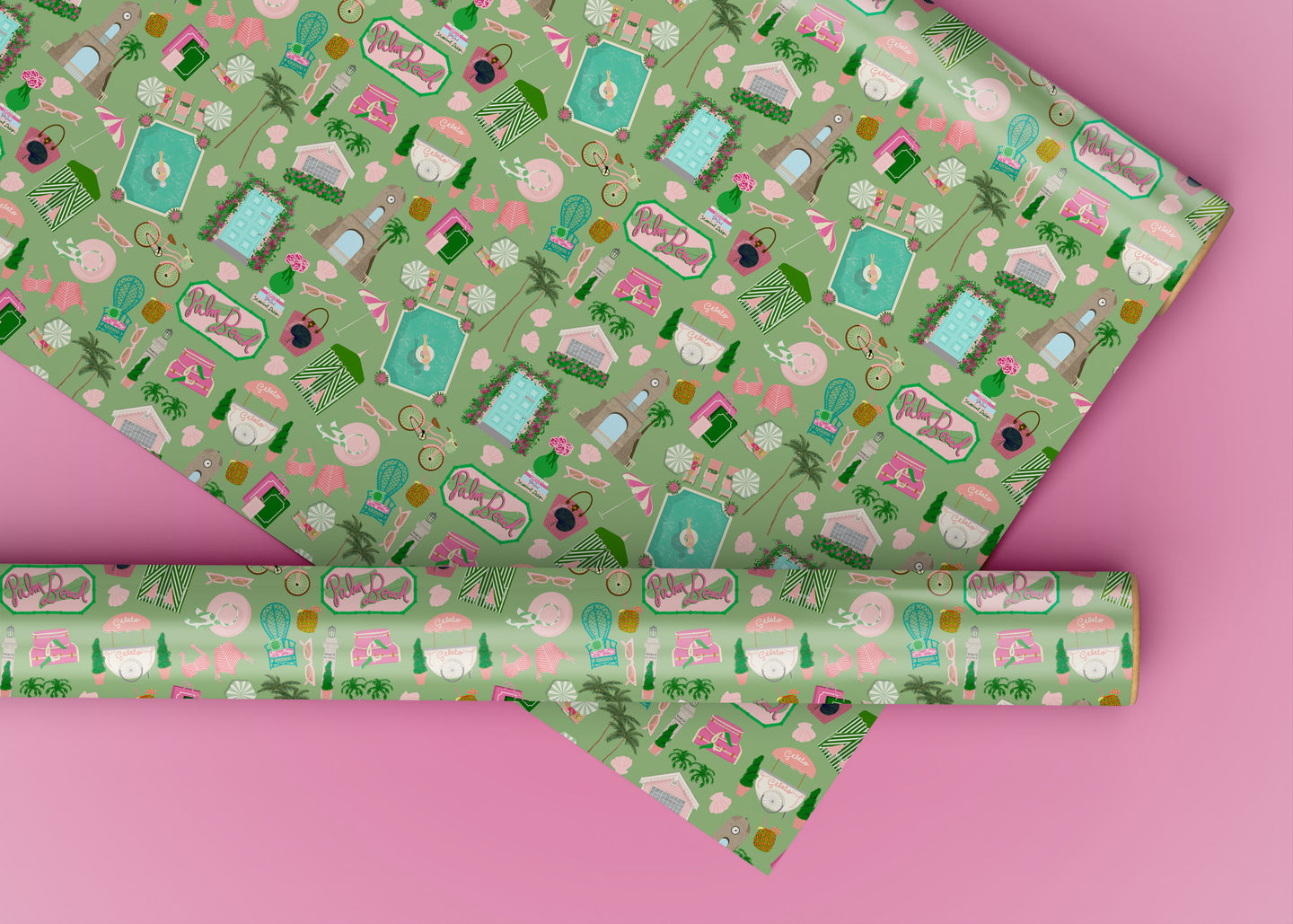 Palm Beach Green Specialty Art Wrapping Paper One of a Kind