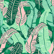 Load image into Gallery viewer, Pink and Green Banana Leaves Specialty Art Wrapping Paper One of a Kind
