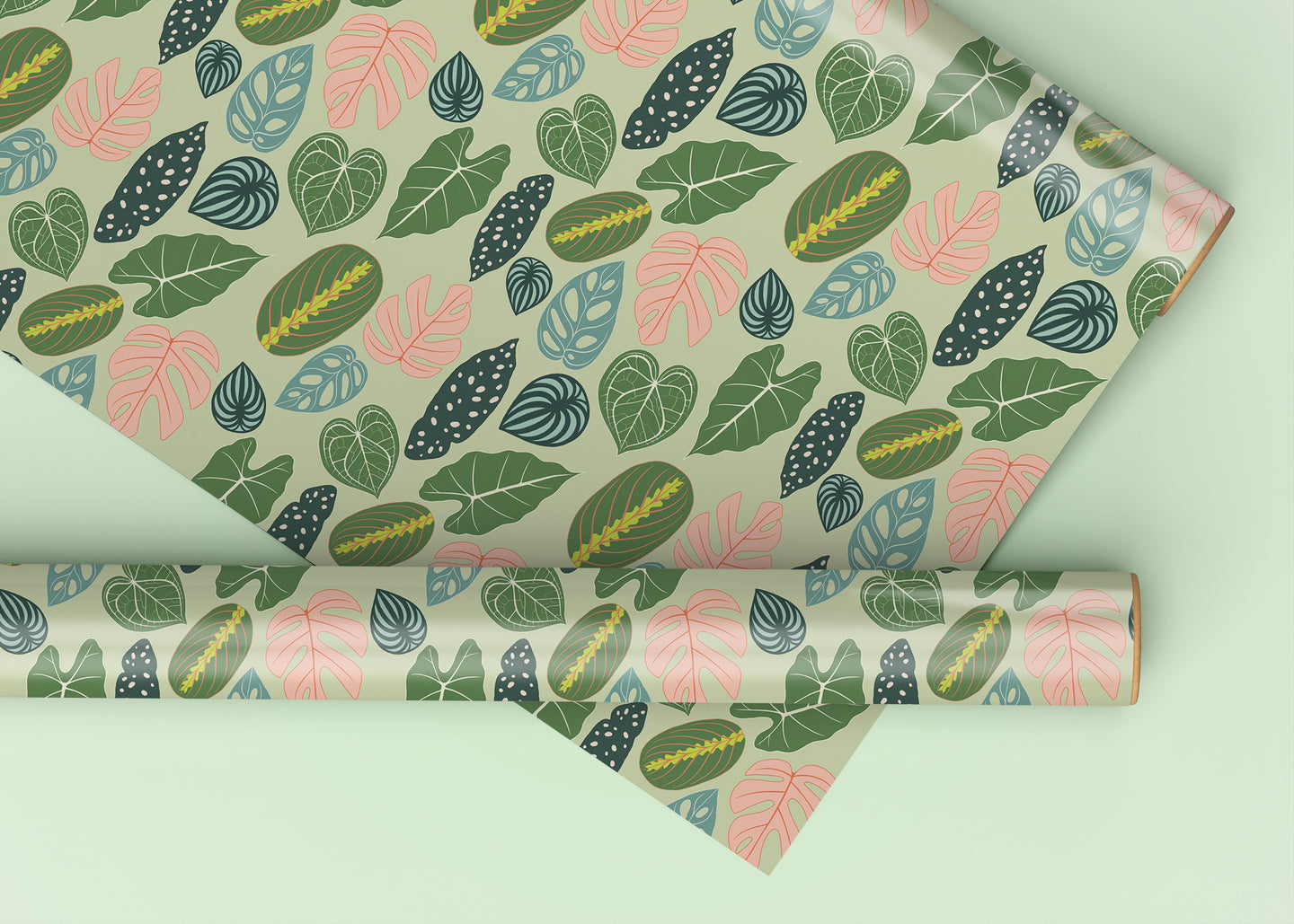 Pink and Green Plant Leaves Specialty Art Wrapping Paper One of a Kind