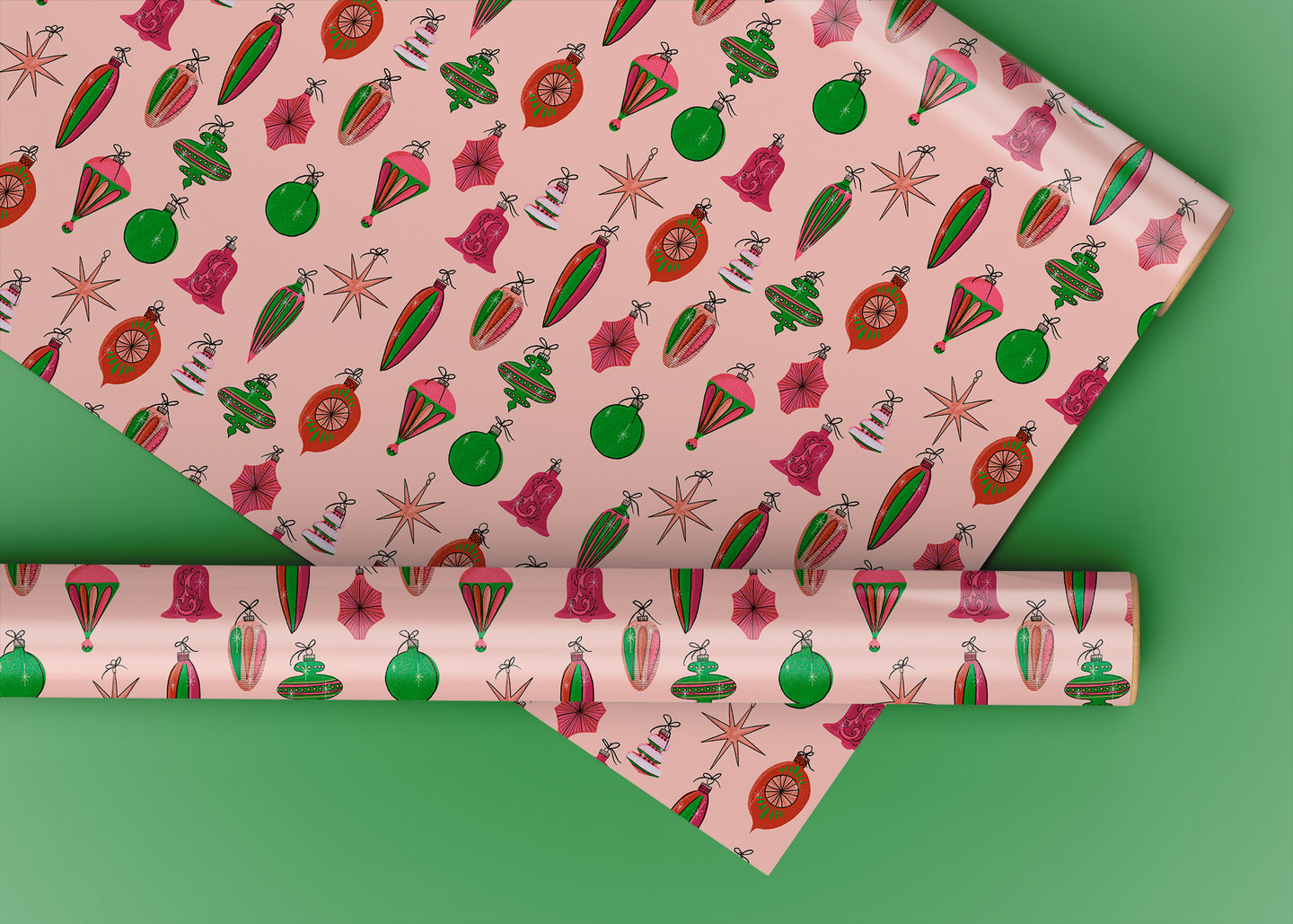 Pink and Green Ornaments Specialty Art Wrapping Paper One of a Kind