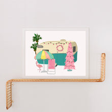 Load image into Gallery viewer, Retro Camper and Flamingo Christmas Art Print
