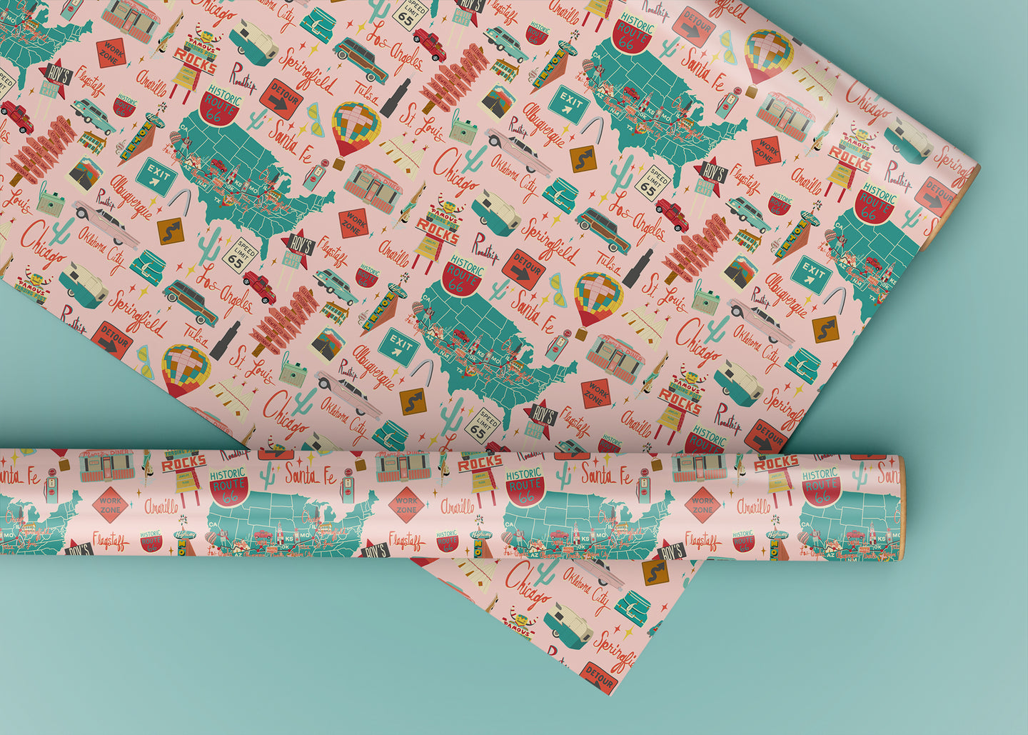 Route 66 Vintage Road Trip Wrapping Paper