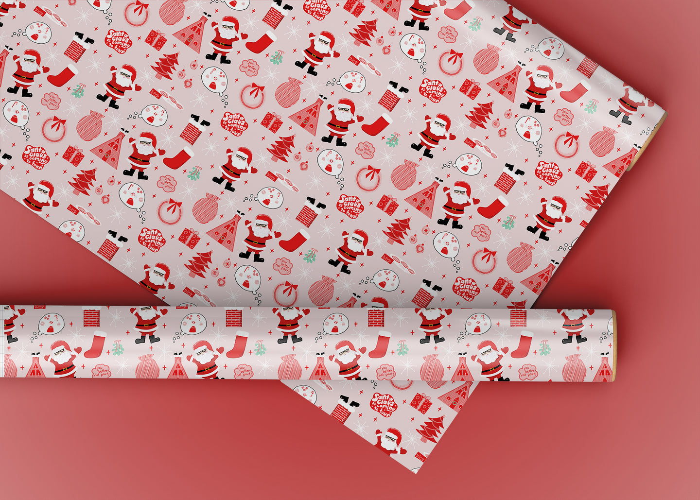 Santa Claus is Coming to Town Specialty Art Wrapping Paper One of a Kind