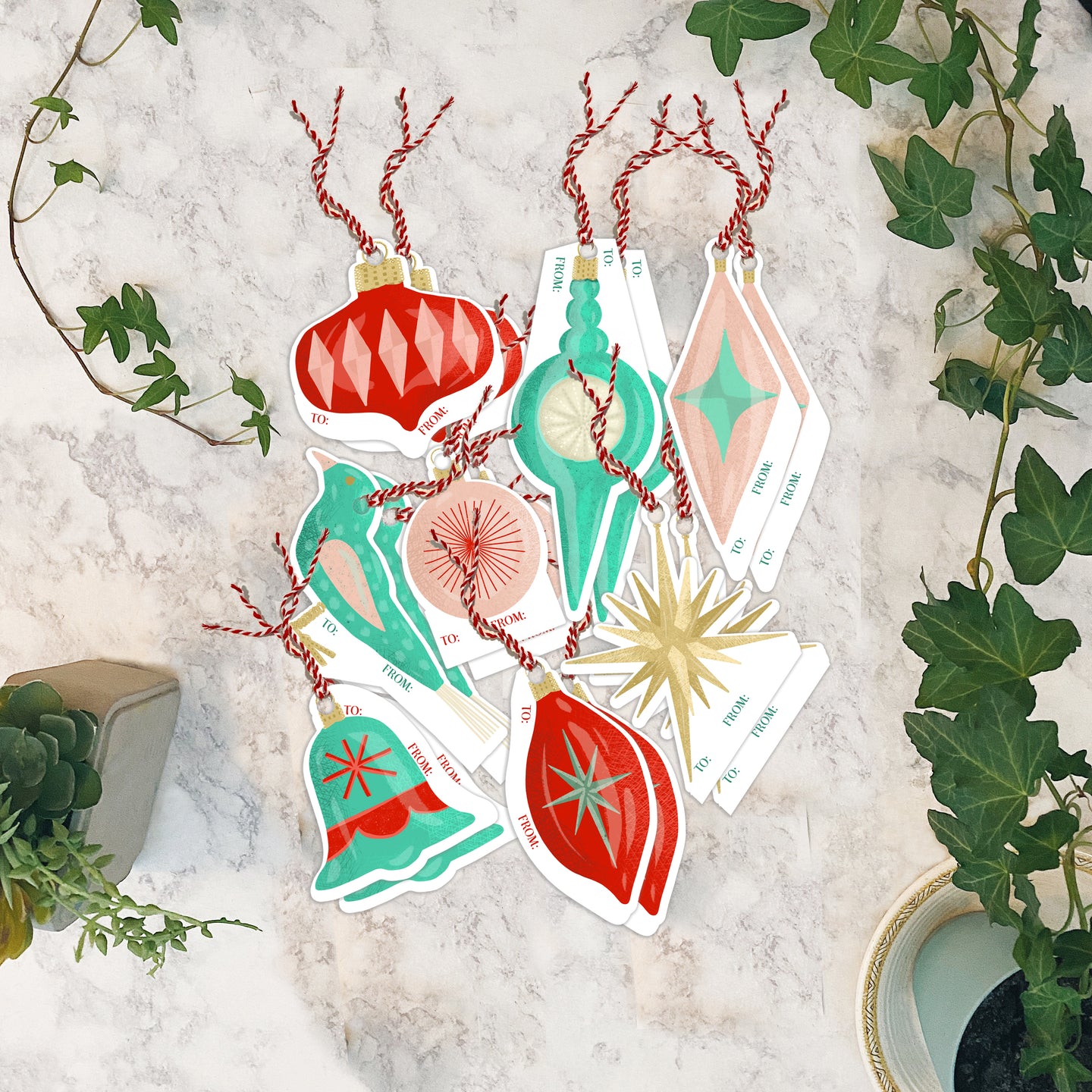 Shiny Ornaments Gift Tag Set of 16