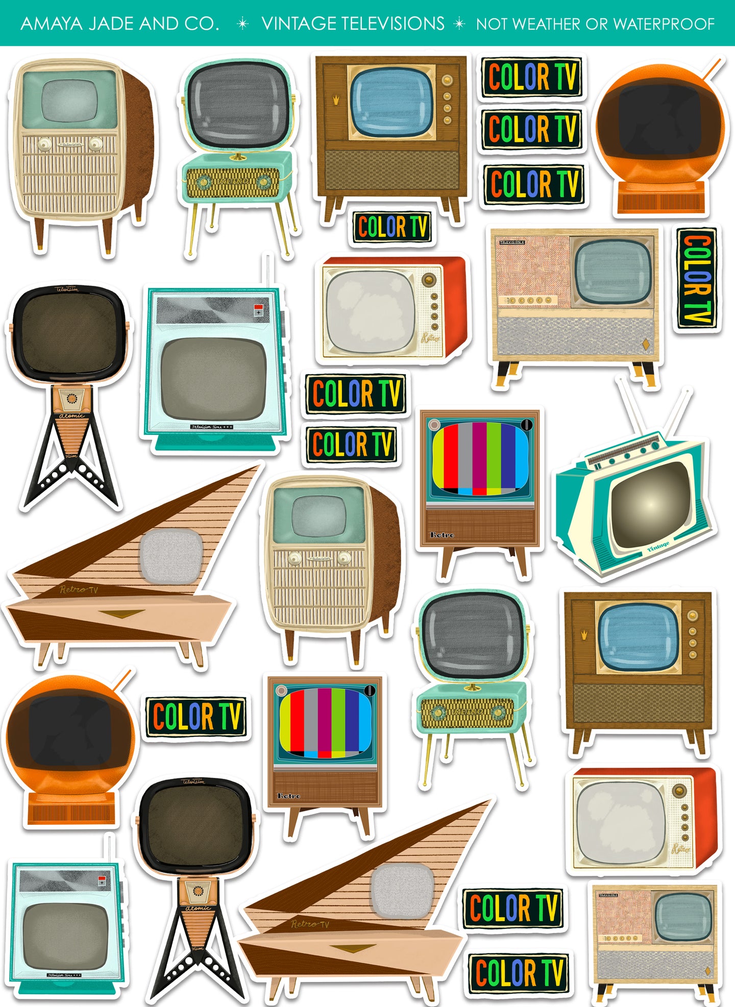 Vintage Televisions Art Sticker Set