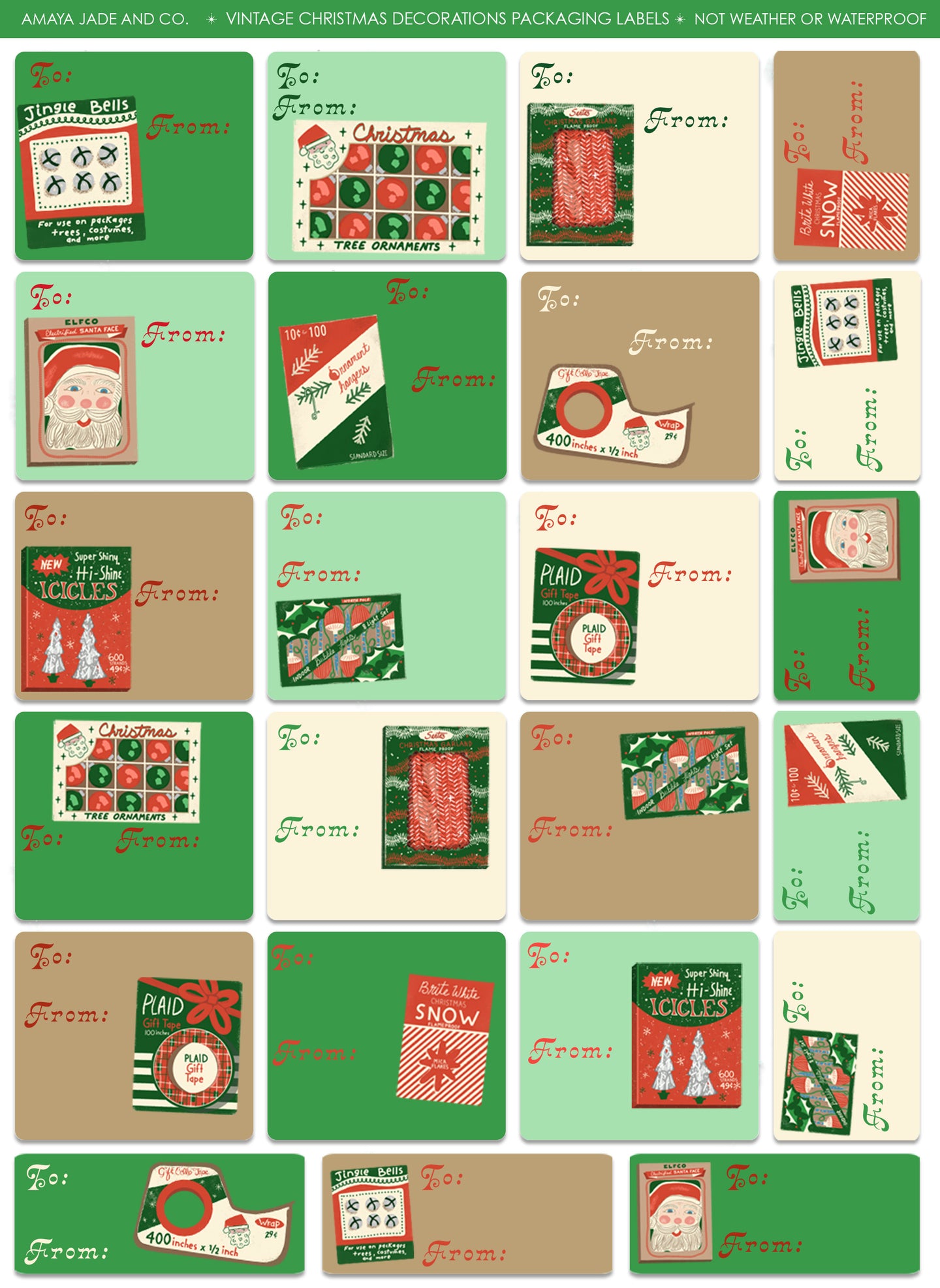 Vintage Christmas Decorations Packaging Tags Labels Art Sticker Set