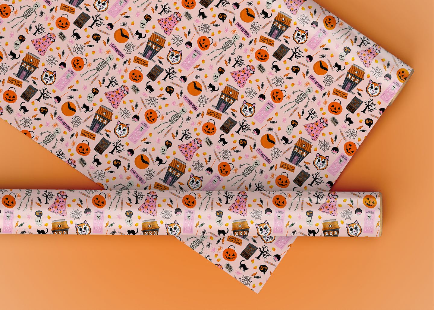 Vintage Halloween Pink Specialty Art Wrapping Paper One of a Kind