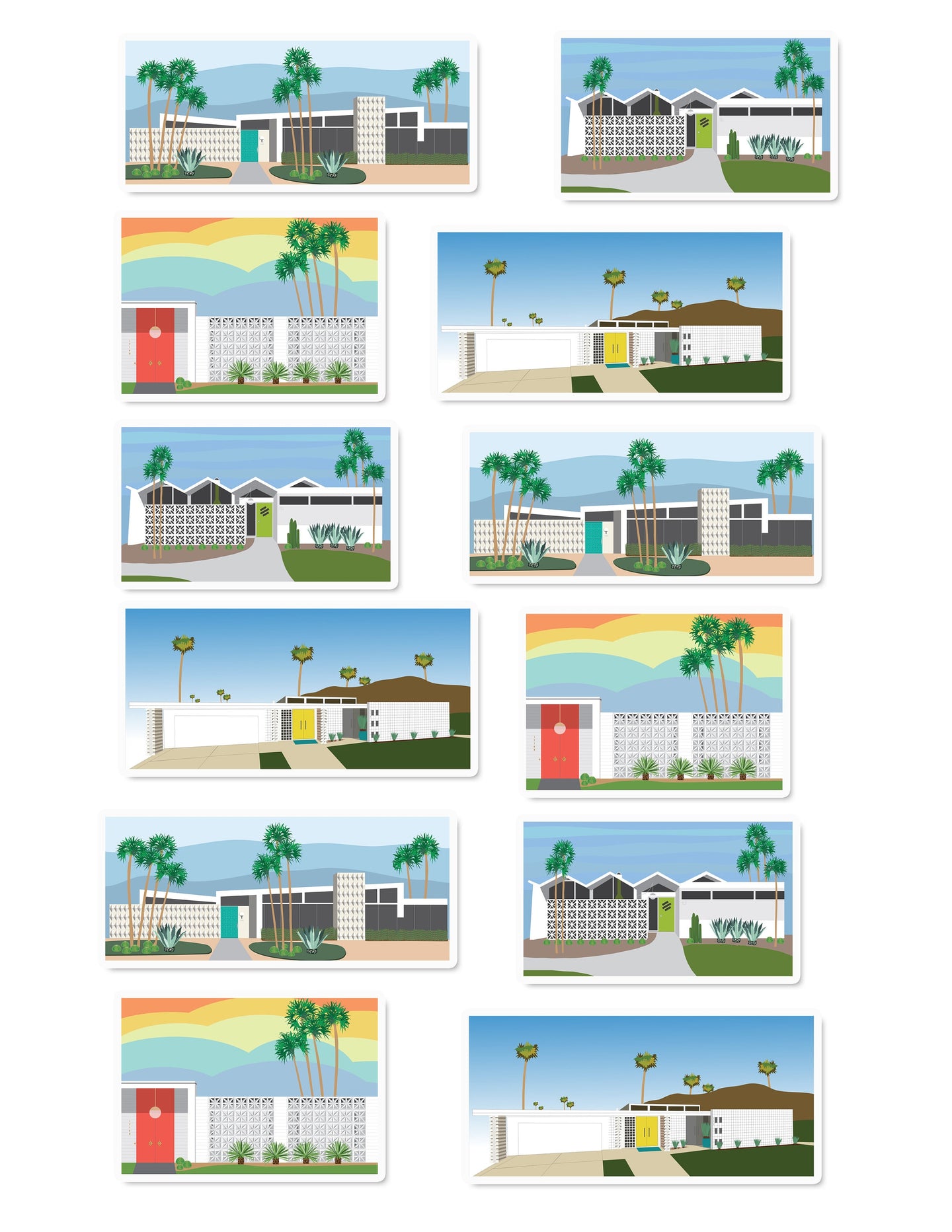 Mid Century Modern Houses Art Sticker Set