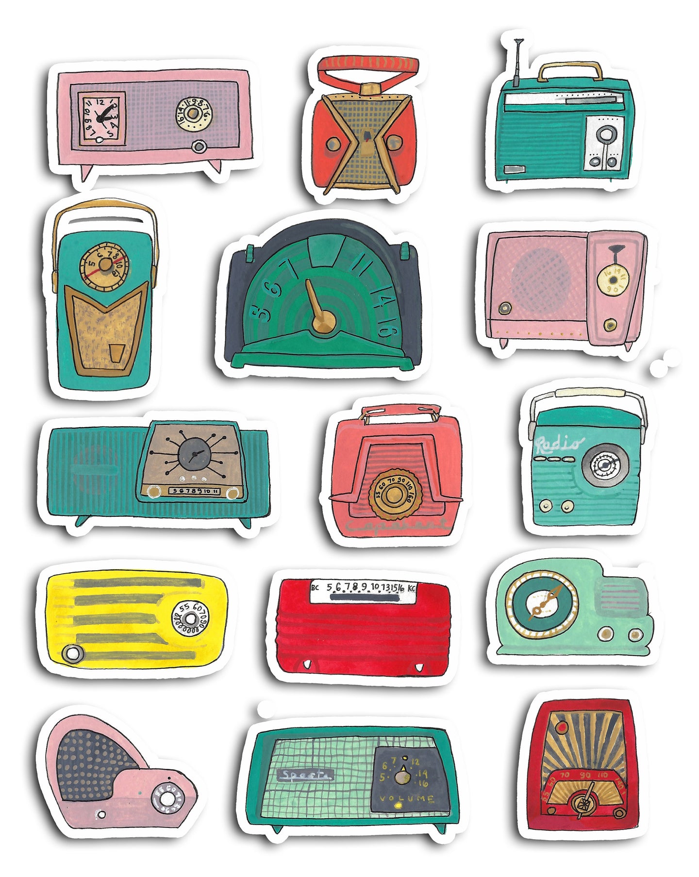 Retro Vintage Radios Art Sticker Set