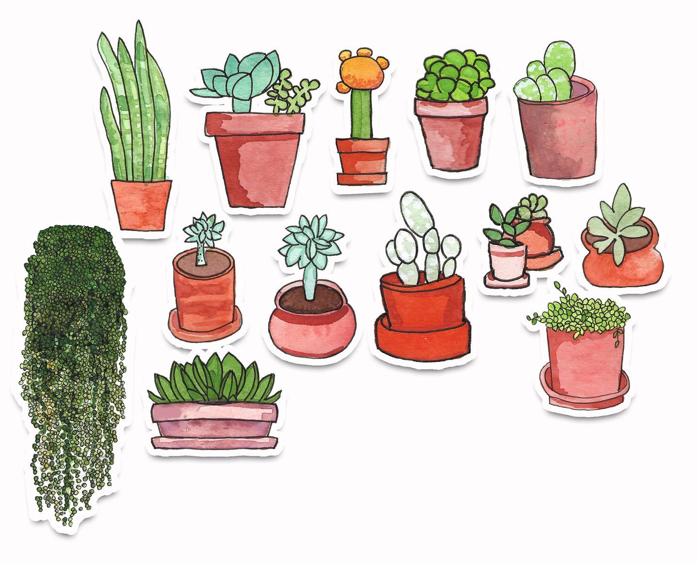 Potted Succulents in Terra Cotta Pots Art Sticker Set