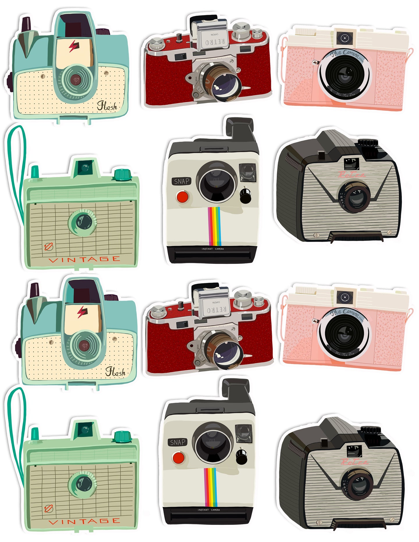 Vintage Cameras Art Sticker Set